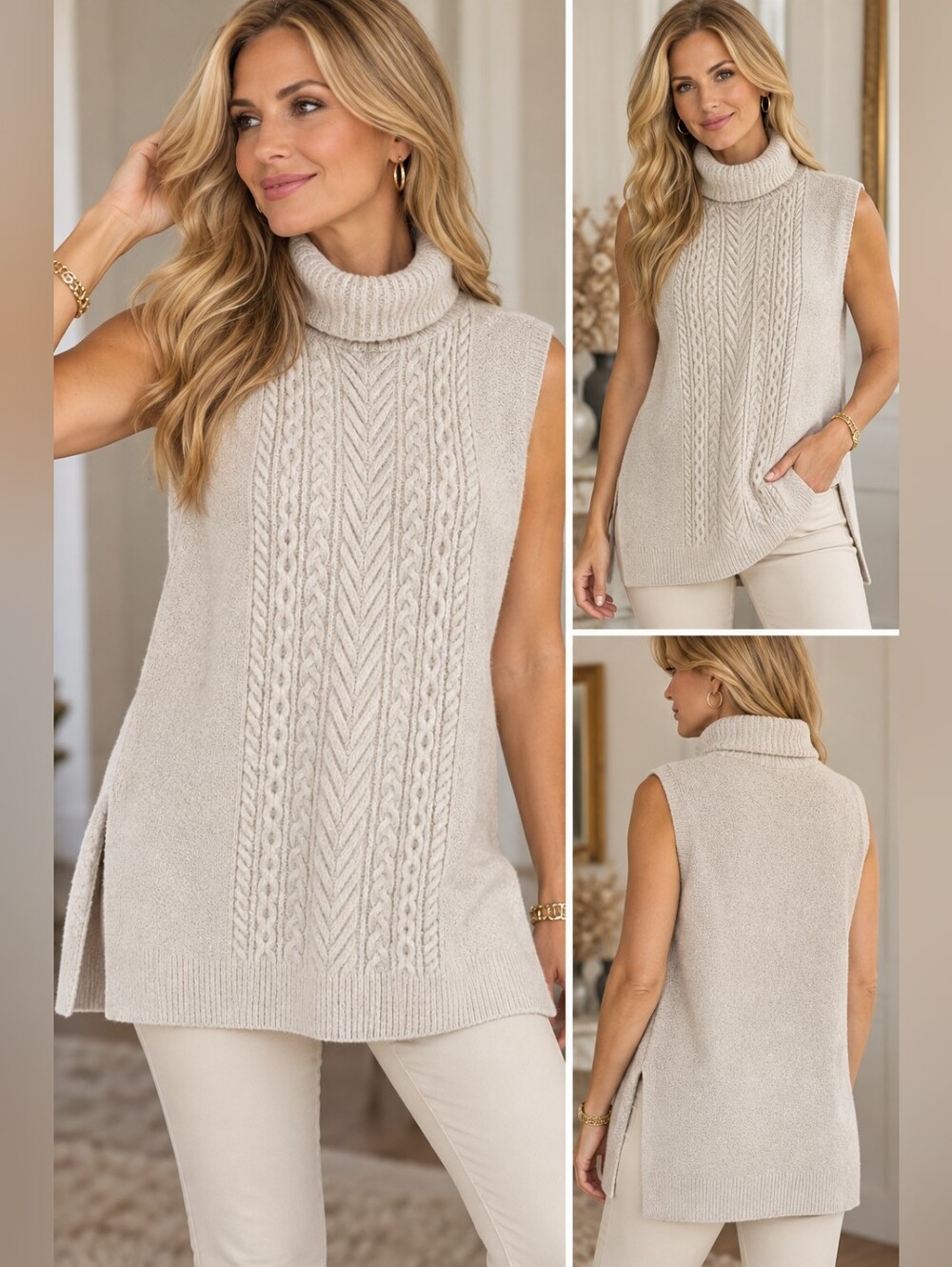 NWT.LOFT Cable Knit Sleeveless Turtleneck Sweater .pit To Pit 20"